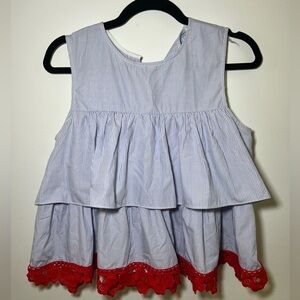 Shopbop English Factory Blue White Stripe Poplin Ruffle Tank Red Crochet Trim